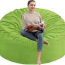 5FT Bean Bag Chair, Large Bean Bag Chairs with Memory Foam Filled, Fluffy Beanbag Sofa with Dutch Velvet Cover, Round BeanBag Chairs for Living Room, Playroom - Lime (5FT- 50"x50"x24")