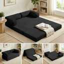 Convertible Sofa Bed Queen,5-in-1 Tri-Fold Boneless Couch with Removable Armrests & Handle,Corduroy Futon Sleeper Sofa,Floor Folding Mattress Pull Out Bed for Small Space Living Room Bedroom, Black-queen, Queen-81.5"L x 60"W