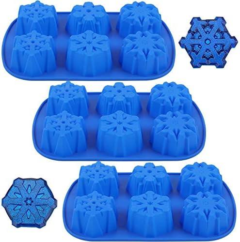 3 Pieces Snowflakes Silicone Molds 6 Cavity Christmas Blue Snowflakes Silicone Cake Molds Chocolate Desserts Molds for Making Soap Candle Candy Muffins Chocolates Cake Decoration