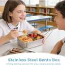 2 Pcs 304 Stainless Steel Bento Box, 1200ml 3-Compartment Metal Lunch Container with Fork and Spoon, Leak Proof Metal Lunch Container for Youngsters and Adults