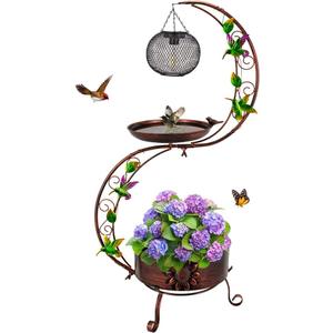 DREAMSOUL Solar Bird Bath with Solar Lantern, Vintage Copper Birdbath Flower Planter Metal Bird Bath for Outside Garden Yard