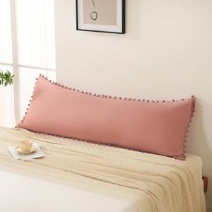 Bean Paste Pink Body Pillow Cover 20x54, Cute Pom Poms Fringe Design Boho Chic Decor Body Pillow Case with Pocket Closure