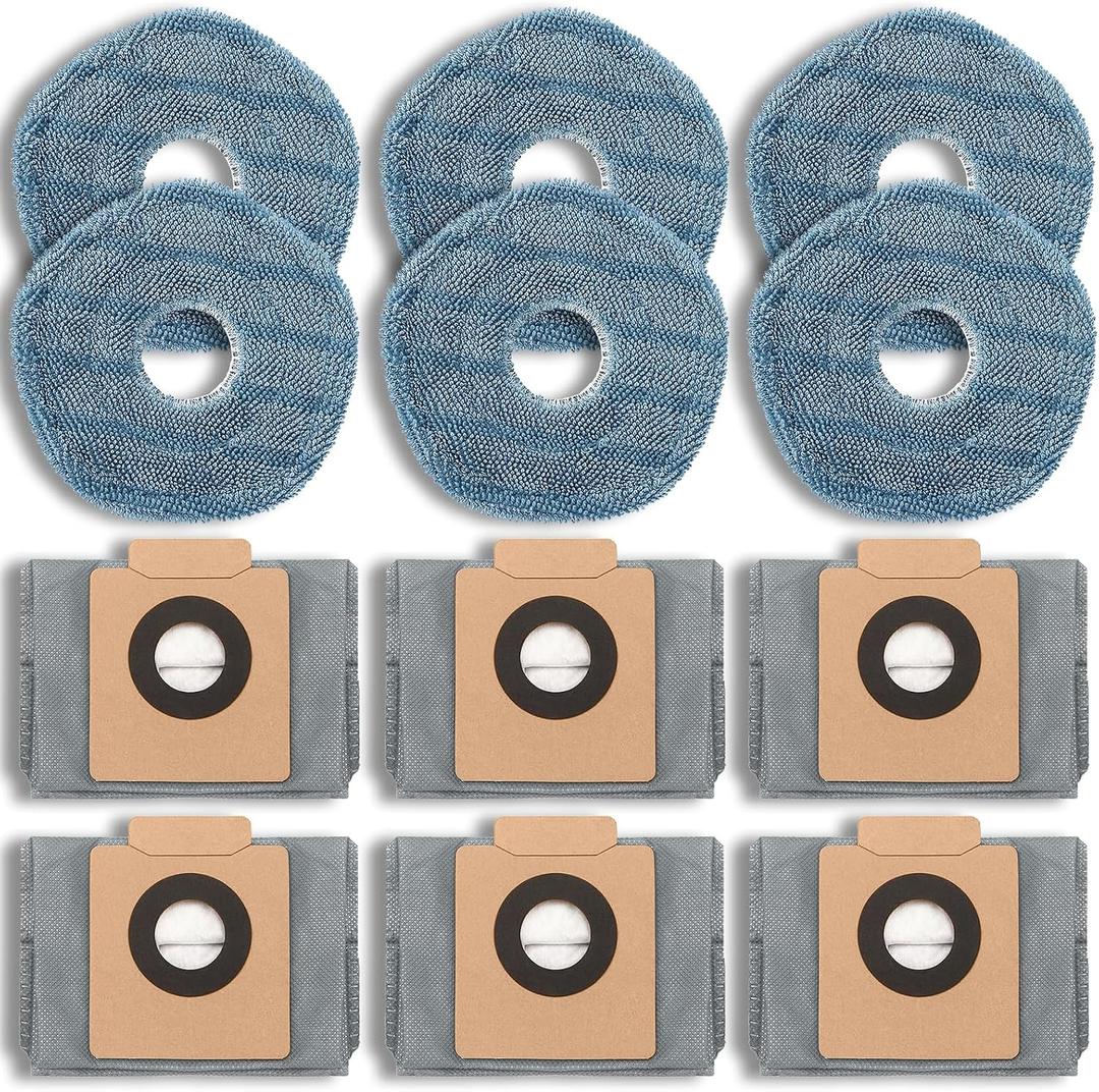 12 Pack Replacement Parts Dust Bags Mop Pads for eufy X10 Pro Omni Accessories Robot Vacuum Self-Empty Station,6 Dust Bags, 6 Mop Pads