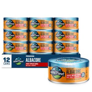 Wild Planet Wild Albacore Tuna, No Salt Added, 5 Ounce Can, Pack of 12 (EXP 05/08/26)