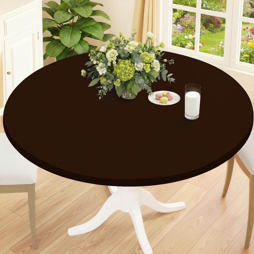 Smiry Round Spandex Tablecloth, Elastic Fitted Washable Tablecloths for 36"-44" Tables, Waterpoof Stretch Picnic Table Cover for Dining, Indoor and Outdoor, Coffee