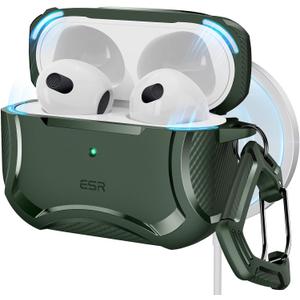 ESR for AirPods 3rd Generation Case, Compatible with AirPods 3rd Gen (2021), Compatible with MagSafe, Powerful Drop Protection, Magnetic Lid, Cyber Series, Green
