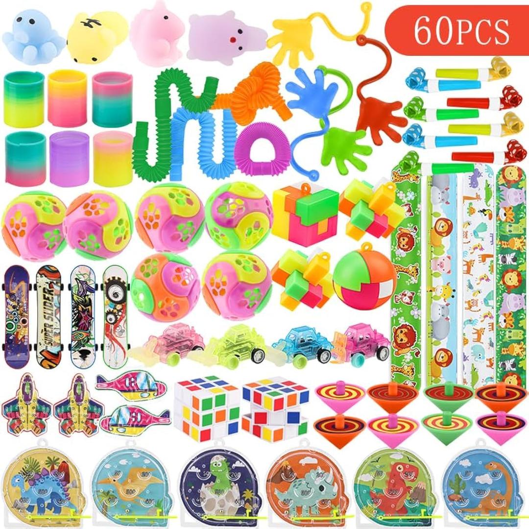 Party Favors, Pinata Stuffers Treasure Box Toys for Classroom 60 pcs Goodie Bags Stuffers for Kids Easter Basket Fillers Prize Box Toys for Birthday
