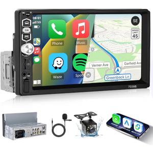 Single Din 7 Inch Radio with Carplay, Hodozzy Touch Screen Radio with Android Auto Bluetooth 5.1 Car Radio 1 Din Support Mirror Link FM USB TF AUX SWC Camera MP5 Player Car Audio Receiver Single Din