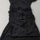 Ruched Bodycon Midi Tshirt Dress - Missufeintl Women's Casual Short Sleeve Fitted Sundress (Black, X-Small)