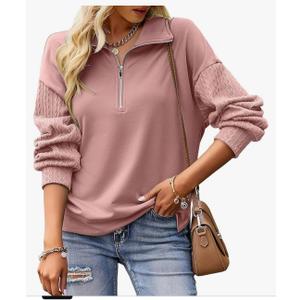 SHEWIN Womens Half Zip Sweatshirt Fall Loose High Neck Pullover Tops, Size: Small