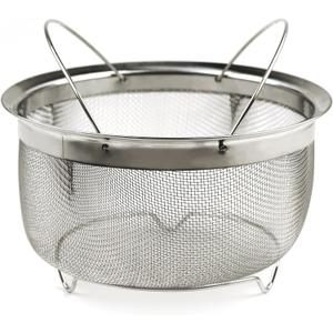 RSVP International Mesh Colander Strainer Basket with Folding Handles, 3 Quarts | For Pasta, Frying, & Salads | Dishwasher Safe | Use in Pressure Cookers | Steaming, Draining & Rinsing (Stainless Steel Mesh)