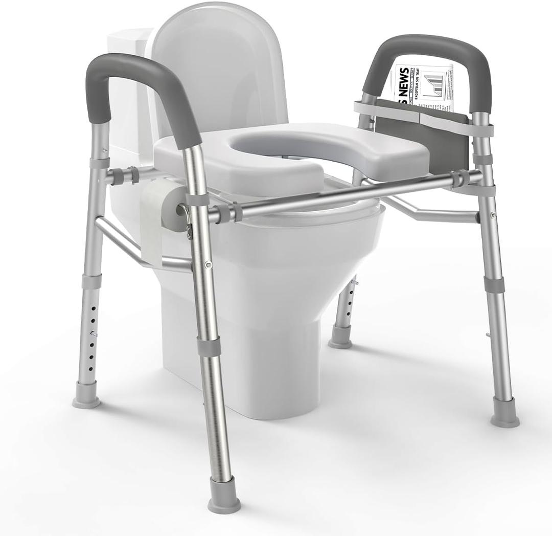Raised Toilet Seat with Handles, Heavy Duty 400lb Medical Safety Frame, Bathroom Assist Toilet Seat Raiser for Seniors, Handicap, Disabled