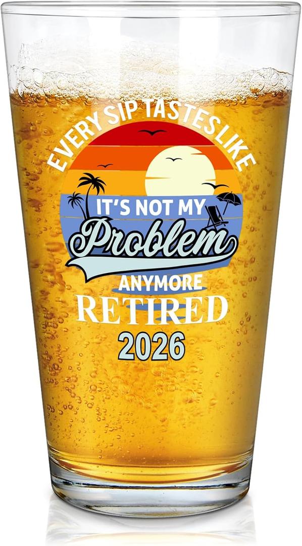 2 x Futtumy Retirement Gifts for Men 2026, Every Sip Tastes Like It's Not My Problem Anymore Retired 2026 Beer Glass for Men, Funny Retirement Gift for Him, Mens Retired Gifts, 15 Ounces