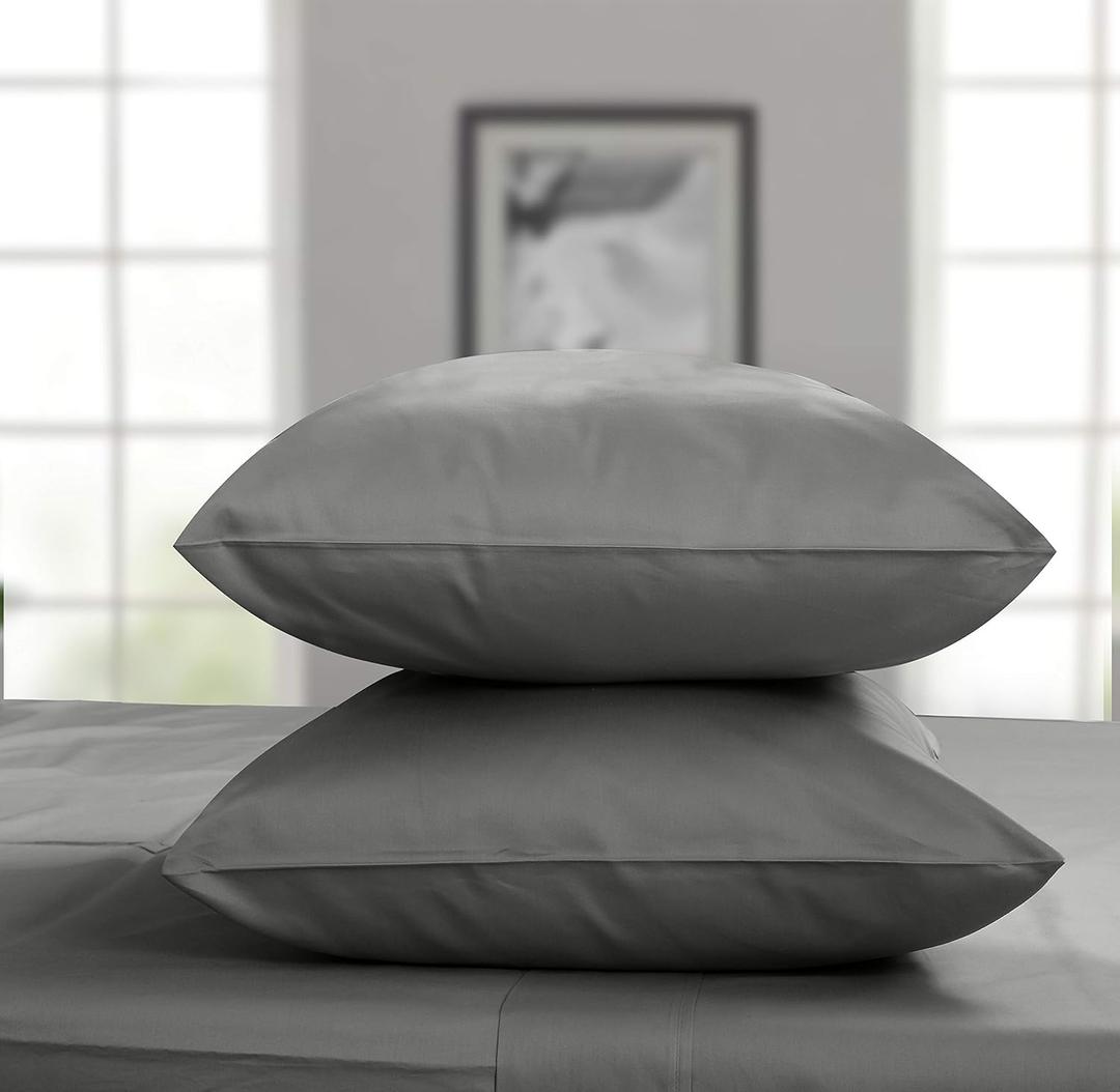 Threadmill King Size Pillow Cases 2 Piece Set | 1200 Thread Count 100% Supima Cotton Pillow Covers, Luxury Smooth Solid Sateen | Dark Grey