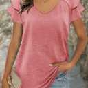 2 x T&Twenties Womens Summer Tops Ruffle Short Sleeve Tunic Tops V Neck Loose Fit Flowy T-Shirts (M)