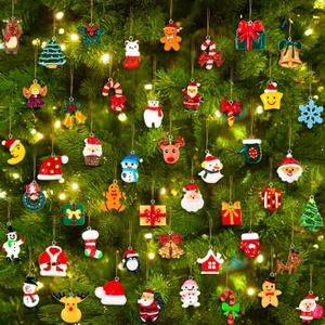 48PCS Mini Resin Christmas Ornaments Set, Tiny Hanging Decorations with String for Christmas Tree Decor
