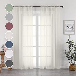 OWENIE Sheer Curtains 96 Inch Length, Elegant Sheer Curtains for Bedroom, Window Voile Sheer Curtain Panels/Drapes/Treatment for Living Room, 2Pcs, Each 42" W x 96" L, Ivory