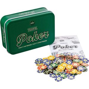 Funtime Gifts Travel Poker Compact Portable Pocket Sized Game Tin Set Gift, Multi-Coloured, PL7440