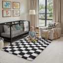 Checkered Rug 4x6 for Living Room, Black and White Modern Shag Rug Super Soft Washable Fluffy Rugs Indoor Office Fuzzy Carpet for Bedroom Home Dorm Aesthetic Decor