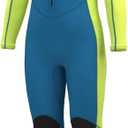 Hevto Wetsuits Kids Child Boy Girl Youth Toddler 2mm Neoprene Full Wet Suits Keep Warm Front Zip for Surfing Swimming Diving (K1-Green, 8)