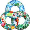3 Pcs Jumbo Inflatable Pool Float Tube 47 Inch Hawaiian Flamingo Palm Leaves Inflatable Pool Floats Rings Swimming Raft for Adults Summer Beach Bachelorette Wedding Luau Tropical Party Supplies