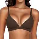 Werkiss Wireless Bralettes for Women No Underwire Bras Sexy V Neck Everyday Bra with Adjustable Straps (Brown, S)