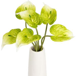 8PCS 21.7inch Anthurium Artificial Flowers Green Faux Silk Anthurium Real Touch Flower Faux Floral Arrangement for Vase Table Centerpieces Wedding Garden Home Decoration (Green)