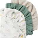 Gllquen Baby Muslin Bassinet Sheets 3 Pack, Breathable Elastic Cozy Fitted Cotton Bassinet Mattress Sheet for Baby Boy Girls, Fit for Hourglass Oval Rectangular Cradle Pad Sheets 33"x17" (Green)