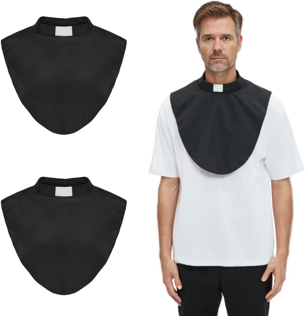 2pcs in Pack Unisex Clergy Black Tab Collar Clerical Bib Collar with Insert White Tab