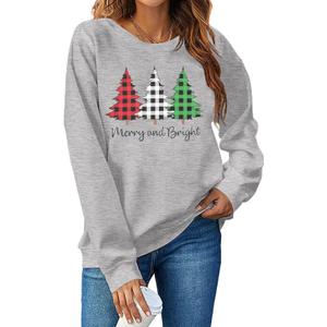 Merry and Bright Sweatshirts Women Funny Leopard Printed Plaid Christmas Trees Long Sleeve Shirt Xmas Graphic Pullover Tops (Green), L
