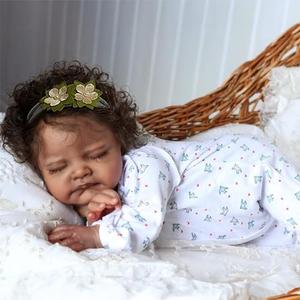 WOOROY Realistic Reborn Baby Dolls Black - 20-Inch African American Sleeping Newborn Dolls with Weighted Cloth Body and Soft Hand-Rooted Curly Hair  Gift Set for Kids Age 3+