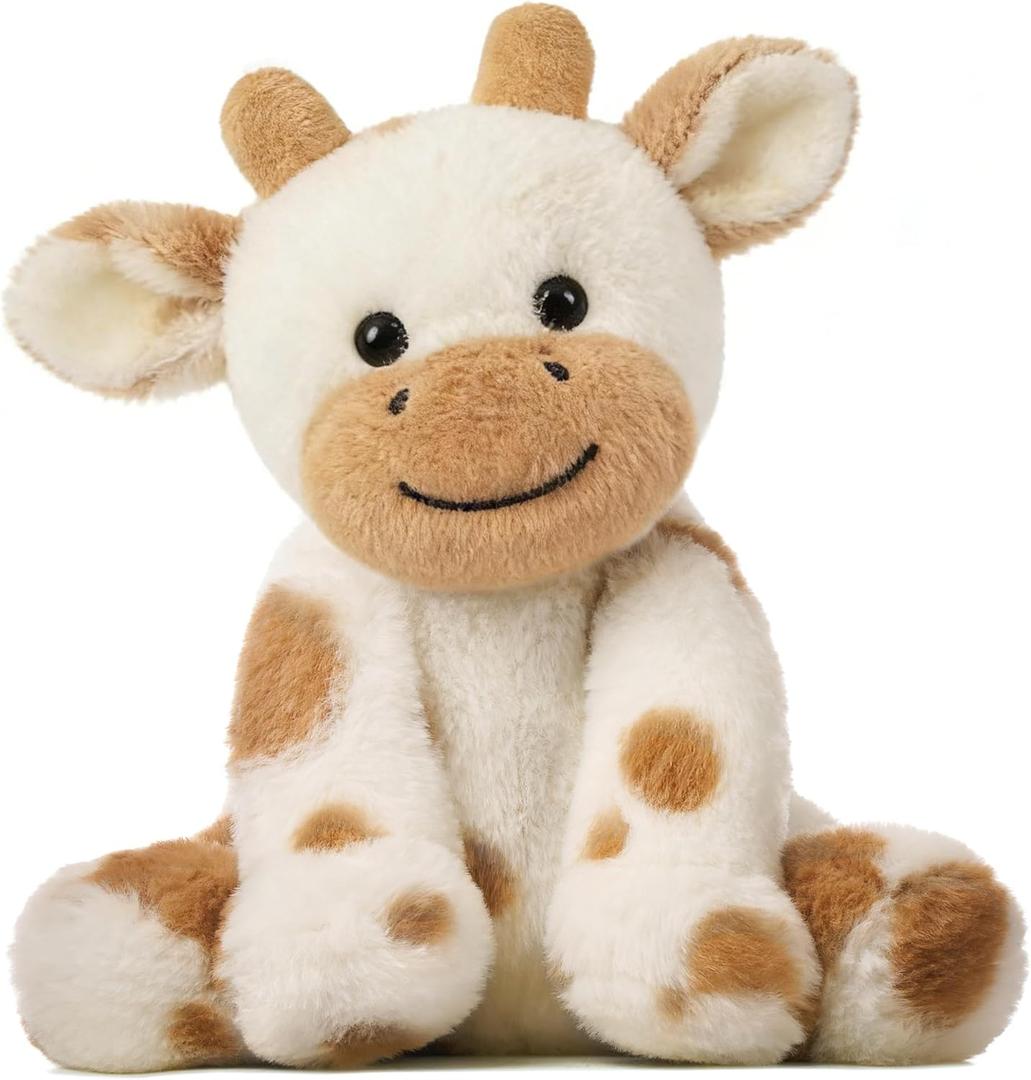 Hopearl Adorable Plush Cow Toy Floppy Dairy Cattle Soft Stuffed Animal Cute Birthday Gifts for Boys Girls Kids Toddlers, Light Brown, 9''