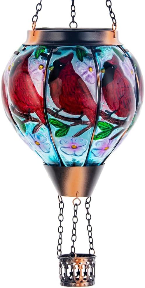 DREAMSOUL Cardinal Hot Air Balloon Solar Lantern, Hanging Solar Lanterns Outdoor with Flickering Flame Light, Glass Outdoor Lantern Waterproof for Patio Yard Party Gift Decor