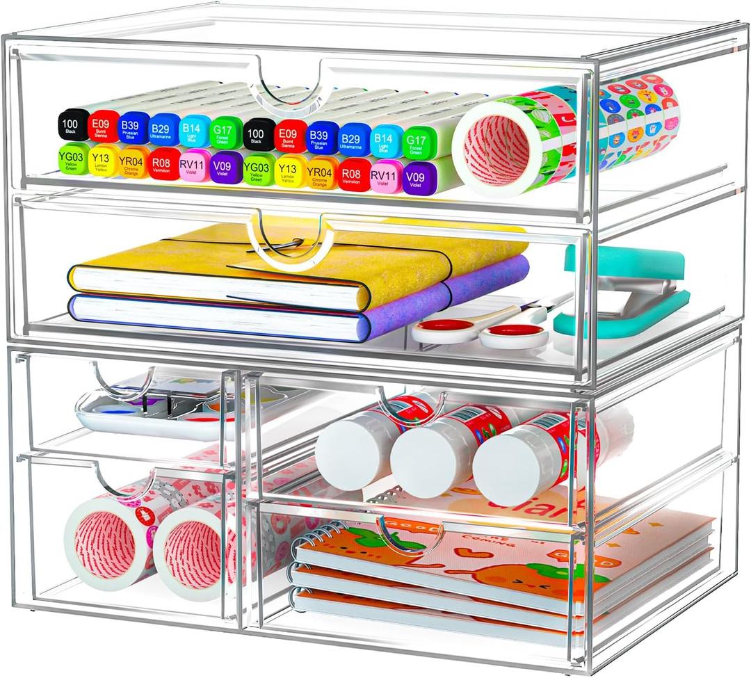 ARSTPEOE Acrylic Organizer with 6 Drawers, Bathroom Counter Organizer, Makeup Desk Organizers, Office Supplies, Storage Drawers for Cosmetic, Pencil, Coffee