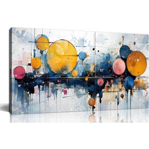CGXART Modern Abstract Wall Art Bedroom - Large Artwork for Walls - Blue and Yellow Wall Art Ready to Hang Size 20" x 40" (40L" x 20W")