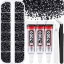 Resin Black Rhinestones for Bedazzling with B7000 Jewelry Glue, 1 Box Flatback Crystals with 3Pcs 10ml Glue for Crafting, Gems for Nail Art Makeup