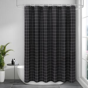 AooHome White and Black Extra Long Shower Curtain 72x84 Inches, Fabric Geometric Plaid Pattern Bathroom Shower Curtain with Hooks, Heavy Duty, Weighted Hem, Water Repellent, 72 Width by 84 inch Height