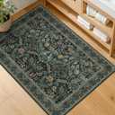 Washable Entry Rug 2x3 Non Slip, Vintage Small Throw Rugs for Bathroom, Entry Way, Kitchen, Front Door Mat Indoor Entrance, Bedroom, Ultra Soft Low Pile Stain Resistant (Dark Green)