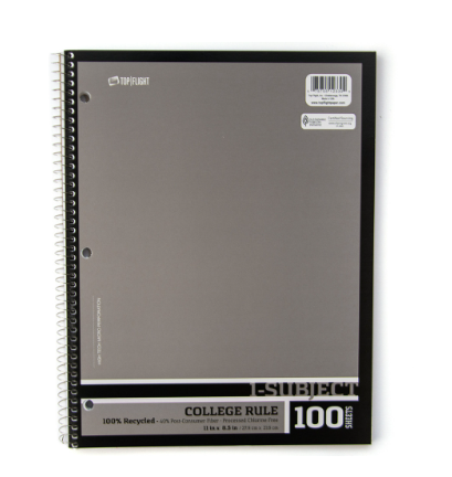Recycled 1 Subject Wire bound Notebook, College Rule, 30% Post-Consumer Waste pages, 100 Sheets, Taupe Recycled 1 Subject Wire bound Notebook, College Rule, 30% Post-Consumer Waste pages, 100 Sheets, Taupe