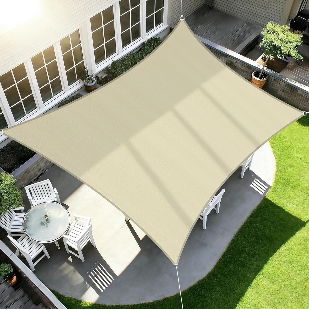 ECOOPTS 14'x14' HDPE Sun Shade Sail Rectangle Canopy Shades for Outdoor Patio Pergola Cover Blockage 95% UV Resistant(Beige)