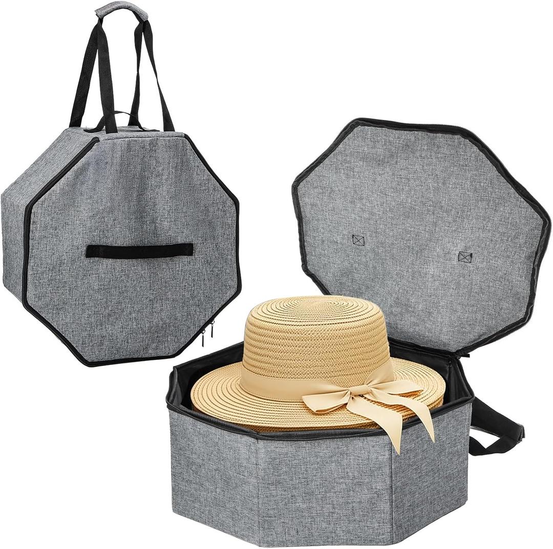 SOUJOY Hat Storage Box, 16.8 x 6.5 Foldable Hats Box with Lid, Hexagon Travel Case Clothes Storage Bin, Hat Organizer Container for Men Women Stuffed Animal Toy Clothes