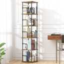 5-Tier Rotating Bookshelf, Freestanding Corner Bookshelf, 360 Spinning Bookcase Industrial Style Storage Rack with Rails, for Living Room, Bedroom, Study (Rustic Brown and Black)