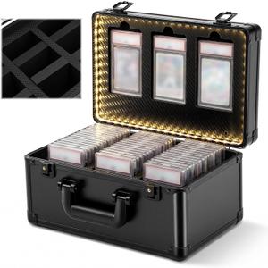 Wesiti Trading Card Storage Case with LED Display, Holds 100+ Graded Cards, Portable Card Display Case with Lock, Waterproof Hard Shell Organizer with 8 Adjustable Dividers for Baseball Sports Cards