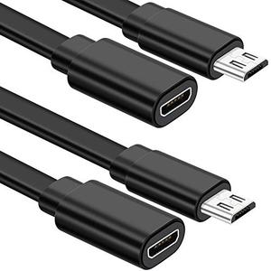 Sumind 2 Pack Micro USB Extension Cable 10 ft/ 3 Meters Male to Female Extender Cord Compatible with Wireless Security Camera Flat Power Cable, Cable Clips Included (Black)