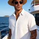 Vssjavun Mens Short Sleeve Button Down Shirts Casual Cotton Shirt Summer Beach Shirts (White, XXXL)