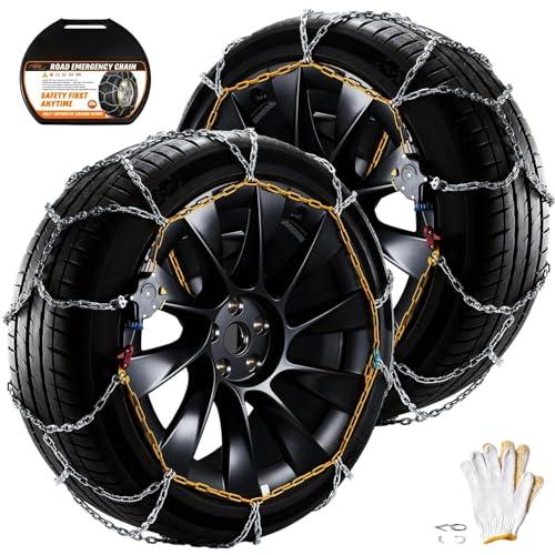 Snow Chains, Wear-Resistant High Carbon Steel Anti Slip Tire Chain for Passenger Cars, Pickups, and SUVs, Set of 2 (KN120)