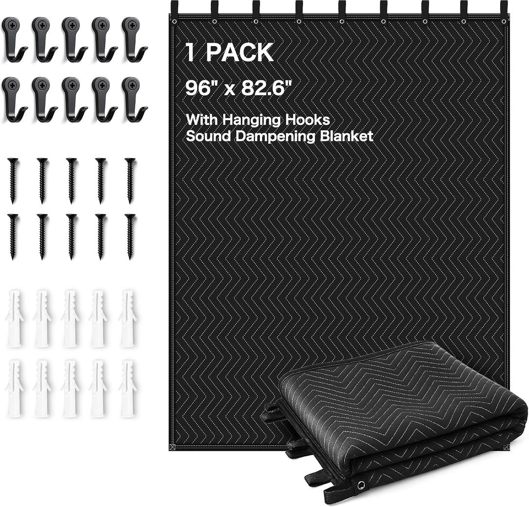 Extra Large Sound Dampening Blanket,96"x 80" Sound Absorbing Studio Blanket Panel with Grommets for Wall Hanging,Noise Cancelling Studio Acoustic Curtain/Light Blocker/Soundproof Moving Blanket, 1 PACK