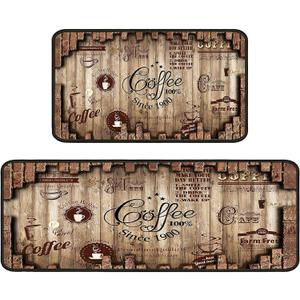 Coffee Kitchen Rugs 2 Piece Set for Floor Mat, Non Skid Washable Absorbent Microfiber Coffee Kitchen Mat for in Front of Sink for Standing for Home Coffe Kitchen Decor 17"X30"+17"X47"