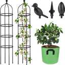 Garden Obelisk Trellis for Climbing Plants Outdoor 6 Ft Rose Bush Round Trellis with Grow Bag for Pots Rustproof Metal Pipe with Plastic Coated Plant Flower Trellises for Clematis Vine Jasmine Support (Black)