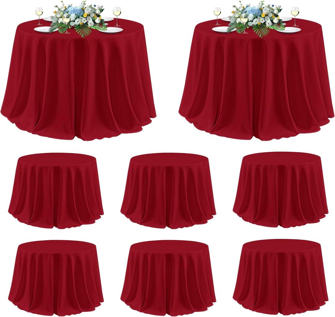 sancua 8 Pack Christmas Red Round Tablecloth 120 Inch Fit 48-96 Inch Tables